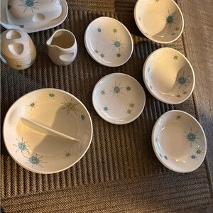 Vintage MCM Franciscan Starburst Dinnerware Set - Cream and Blue